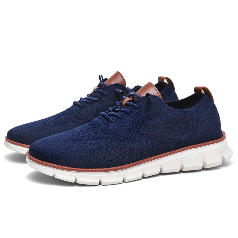 Men's Breathable Knit Casual Sneakers - Lightweight Slip-On Walking Shoes, Elastic No-Tie Laces, Comfortable Work & Daily Footwe
