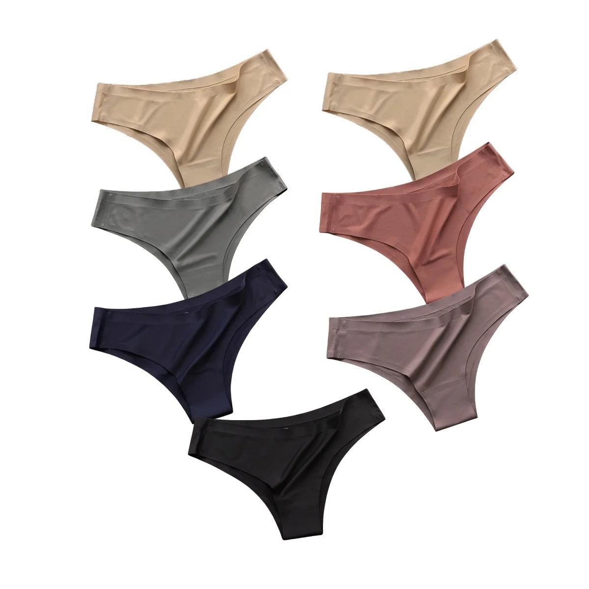 7Pcs/Set Women Ice Silk Brazilian Panties Seamless Low-Rise Briefs Solid Color Daily Underwear Ladies Soft No Show Lingerie M-XL