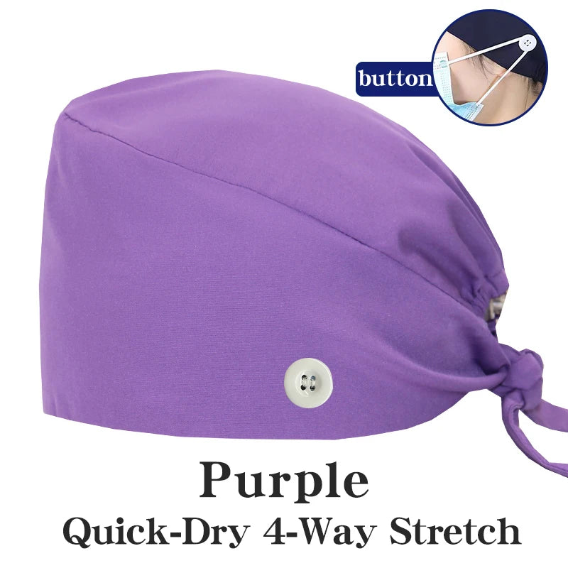 New Solid Color Stretch Scrub Caps Dental Clinic Nursing Hats Doctor Headwear Quick Dry Operating Room Caps with Buttons MSG-01