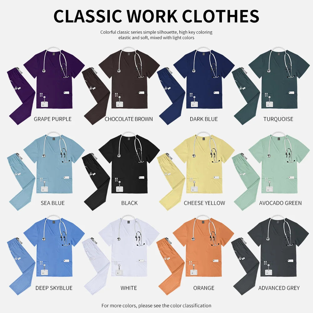 Multicolor V-neck Scrub Tops+Pants Set Pet Hospital Doctor Workwear Unisex Clinical Surgery Uniforms Medical Nurse Uniform S-XXL