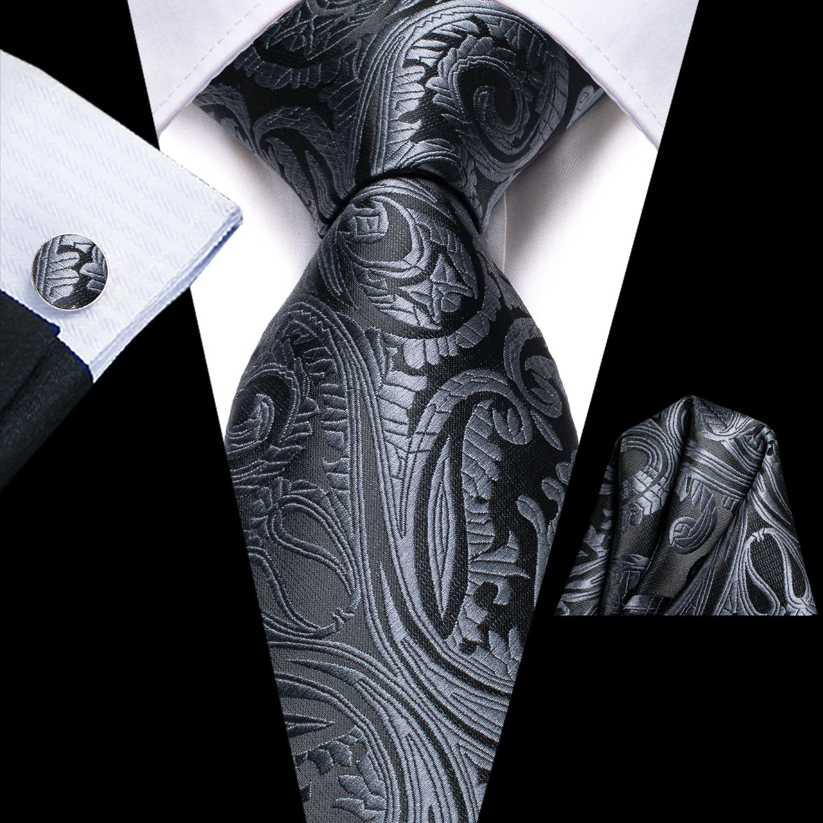Black Floral Wedding Tie For Men Handky Cufflink Elegant Necktie For Men Fashion Designer Business Party Dropshiping silk
