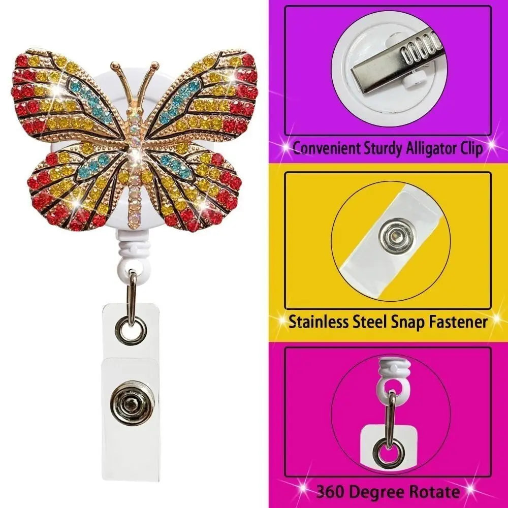 New ABS Badge Reel Clip Rhinestone Anti Lost ID Badge Holder Business Card Accessories Rotate Name Card Parts