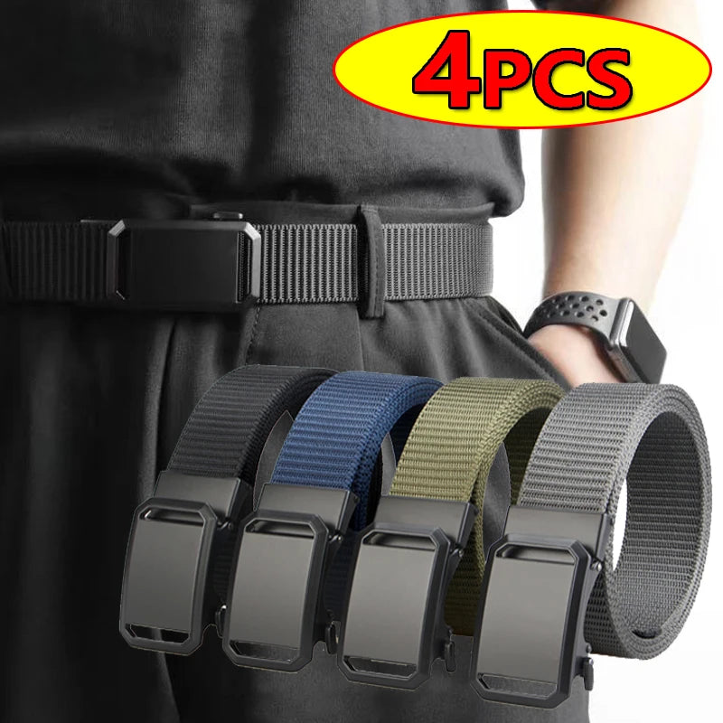 Men's Belt Tactical Canvas Automatic Metal Buckle Belt Durable Casual Outdoor Hunting Waist Adventure Training Jeans Pants Belt