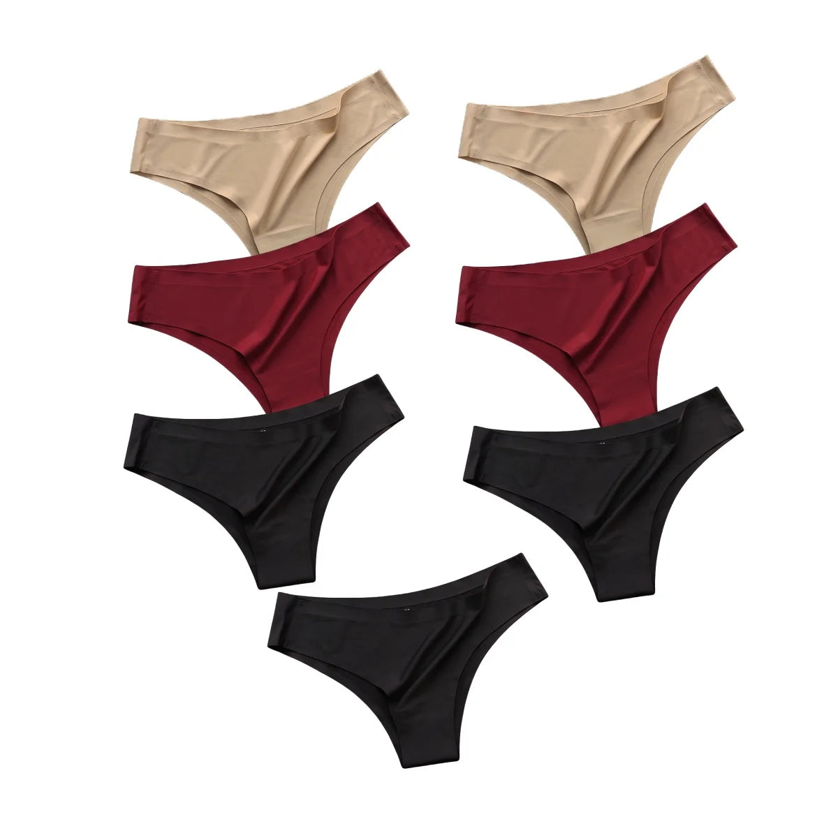 7Pcs/Set Women Ice Silk Brazilian Panties Seamless Low-Rise Briefs Solid Color Daily Underwear Ladies Soft No Show Lingerie M-XL