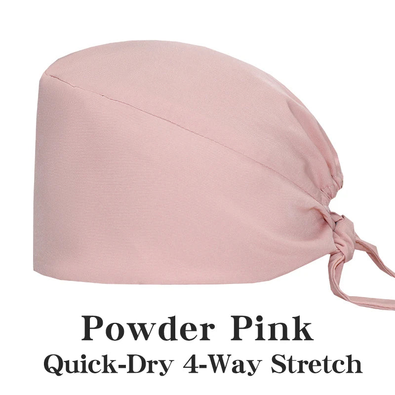 New Solid Color Stretch Scrub Caps Dental Clinic Nursing Hats Doctor Headwear Quick Dry Operating Room Caps with Buttons MSG-01