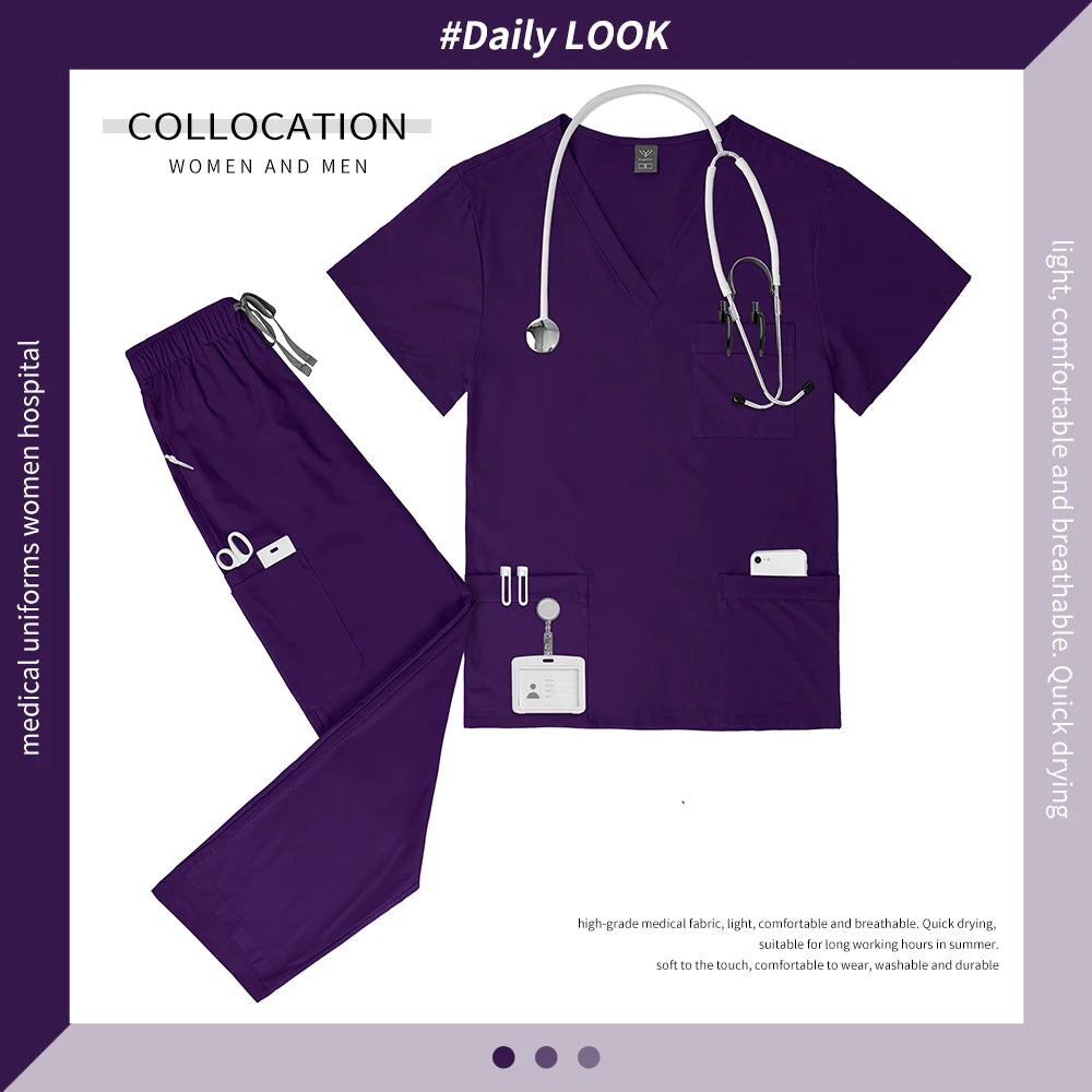 Multicolor V-neck Scrub Tops+Pants Set Pet Hospital Doctor Workwear Unisex Clinical Surgery Uniforms Medical Nurse Uniform S-XXL