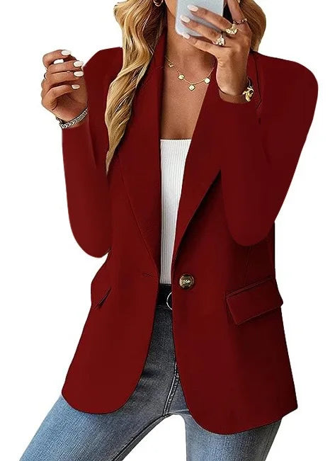 Women Blazers Turn Down Collar Blazer Long Sleeve Suits Single Button Cardigan Outerwear Casual Loose Fit Pockets Spliced 2026