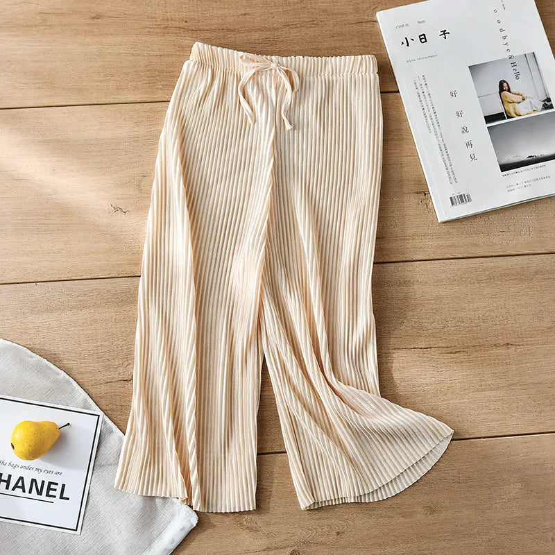 2-14Y Children's Pleated Wide Leg Pants 2024 Summer Teenage Girls Loose Casual Chiffon Ankle-length Pants Toddler Kids Trousers