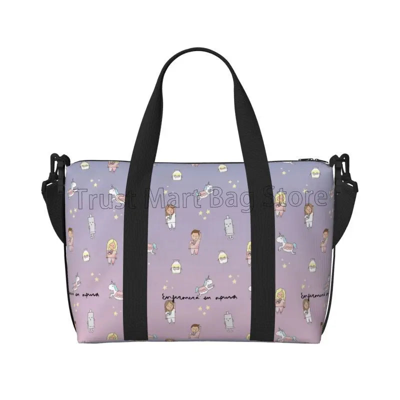Nurse Medical Theme Travel Duffle Bag Carry on Tote Bags for Sport Gym Lightweight Waterproof Weekender Overnight Bags for Women