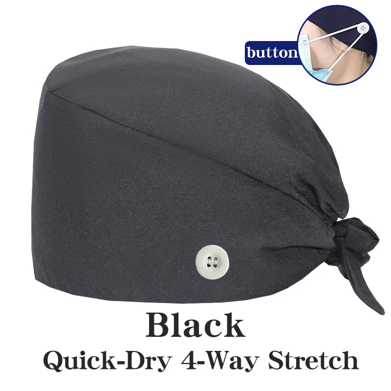 New Solid Color Stretch Scrub Caps Dental Clinic Nursing Hats Doctor Headwear Quick Dry Operating Room Caps with Buttons MSG-01