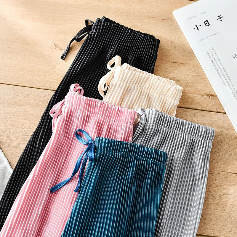 2-14Y Children's Pleated Wide Leg Pants 2024 Summer Teenage Girls Loose Casual Chiffon Ankle-length Pants Toddler Kids Trousers
