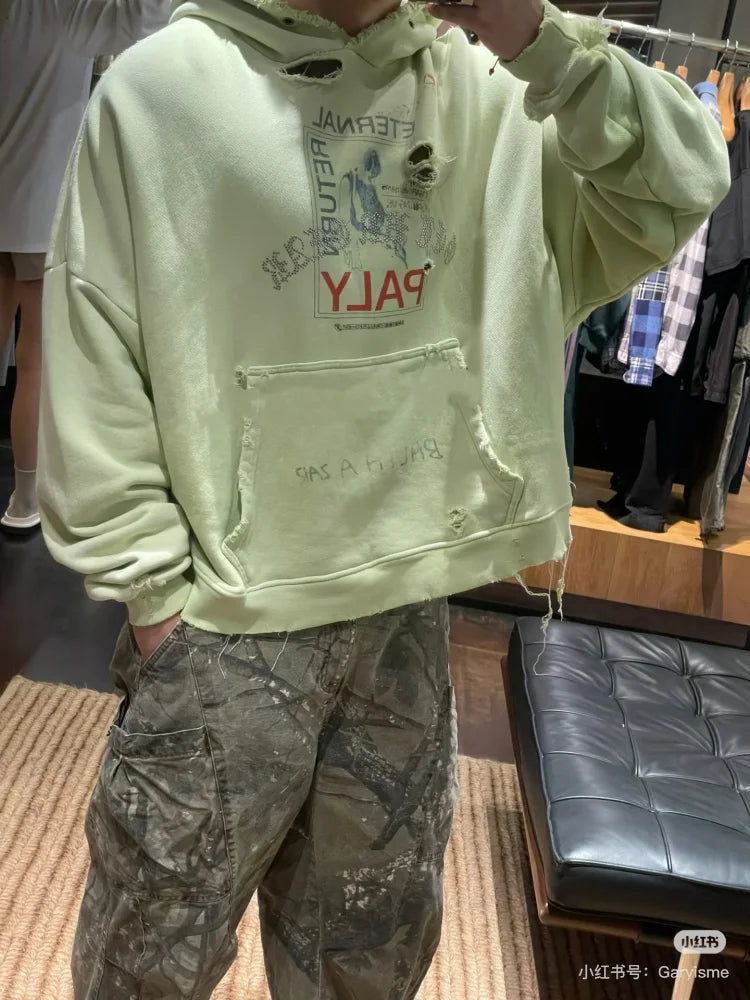Oversized Hollywood Print Hoodie Vintage Distressed Men's Autumn Winter Sweatshirt New streetwear