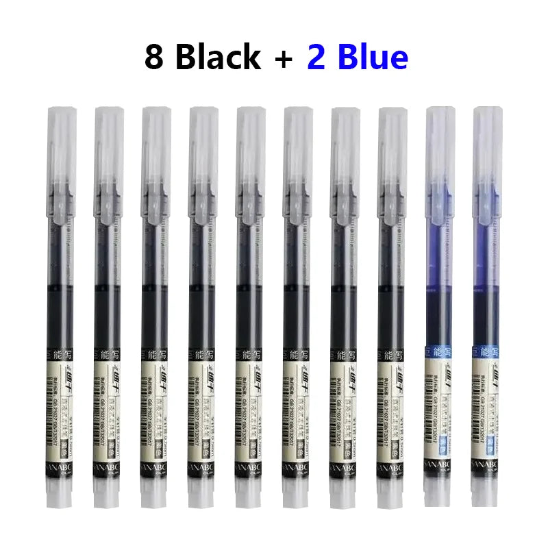 10PCS High Quality Needle Type Gel Pens Black Blue Red Ink Straight Liquid Pen Kawaii Stationery School & Office Supplies