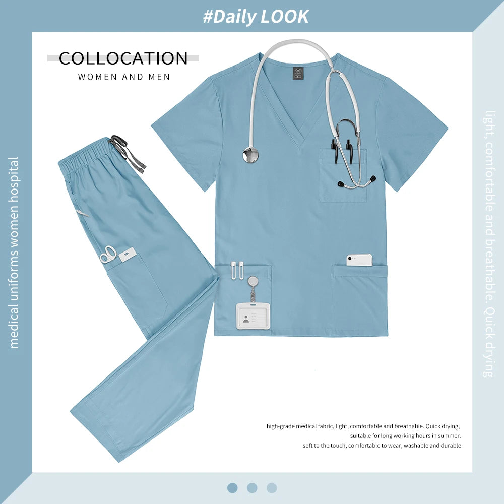 Multicolor V-neck Scrub Tops+Pants Set Pet Hospital Doctor Workwear Unisex Clinical Surgery Uniforms Medical Nurse Uniform S-XXL