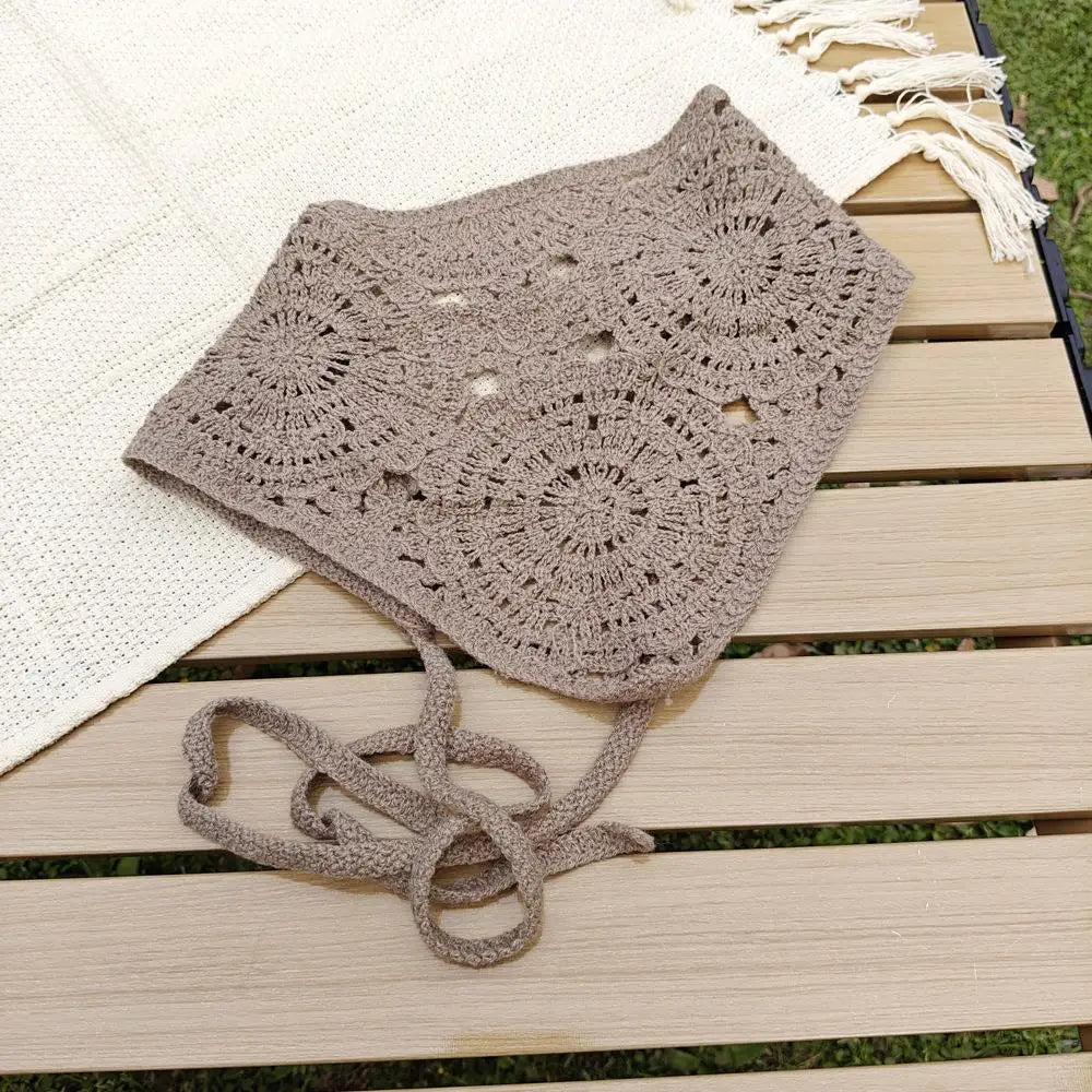 Knitted Headband Handmade Crochet Hair Scarf Hollow Out Triangle Headscarf Hair Accessories Sweet Vintage Soft Floral Bandana