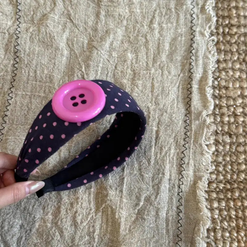 Y2K Wide Polka Dot Hairband Vintage Colorful Large Button Design Sweet Girls Hair Accessory Daily Street Party Hair Ornament