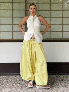 Blubelle New Summer Womens  Loose Lantern TrousersWide Leg Pants Street Style Casual Lazy Pants Fashion 100% Cotton
