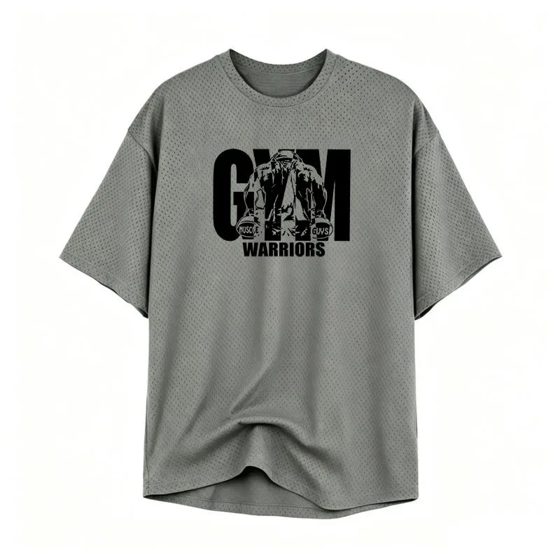 Camiseta deportiva casual de manga corta holgada de talla grande para hombre, gimnasio, culturismo, fitness, malla de verano de secado rápido, ropa transpirable