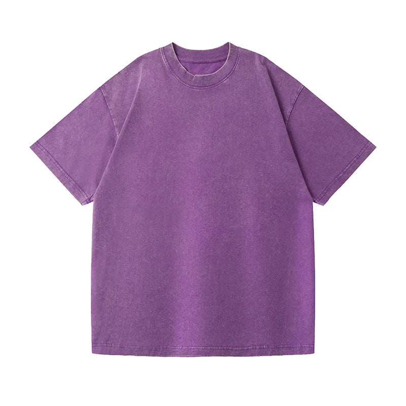 Camiseta vintage lavada de talla grande, gruesa y pesada para hombre, camiseta informal de verano de manga corta, cuello redondo holgado, camisetas de algodón para mujer y hombre