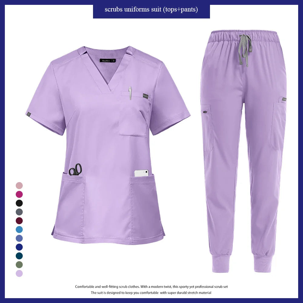 Niaahinn Nurse Accessories Medical Surgical Gowns Set Doctor Nurse Special Scrubs Uniform Solid Color Dentist Workwear Women Men