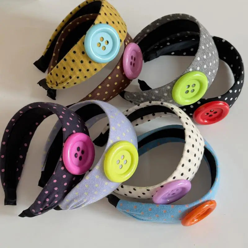 Y2K Wide Polka Dot Hairband Vintage Colorful Large Button Design Sweet Girls Hair Accessory Daily Street Party Hair Ornament