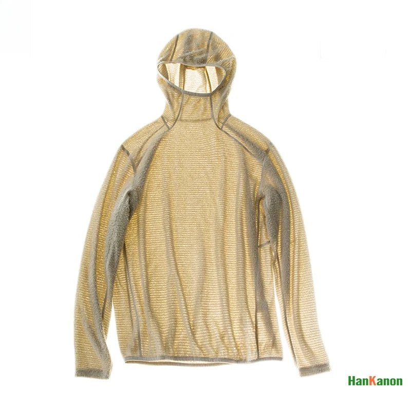 Camiseta térmica con capucha de manga larga Thermolite® para hombre, ideal para senderismo, acampada y ciclismo, antiestática y antipilling