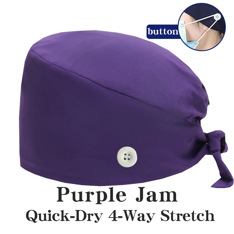 New Solid Color Stretch Scrub Caps Dental Clinic Nursing Hats Doctor Headwear Quick Dry Operating Room Caps with Buttons MSG-01