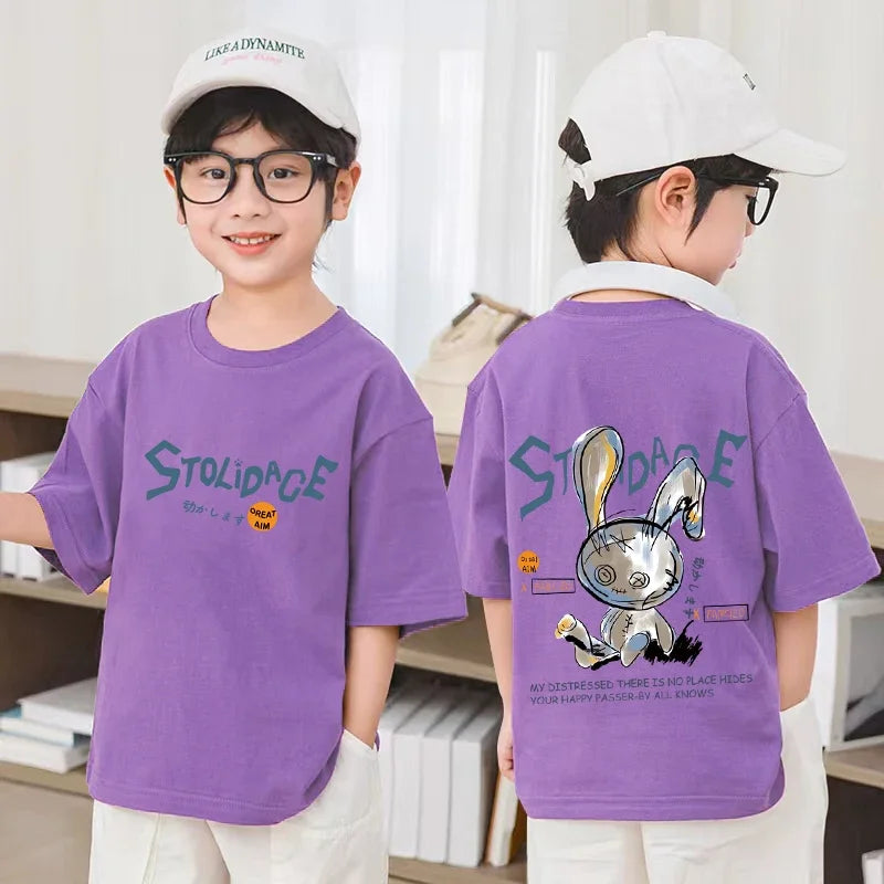 Nickelodeon Spring and Summer Children's Cartoon 100% Cotton T-Shirt - Large Size Top. Model's Outfit Is for Reference Only.