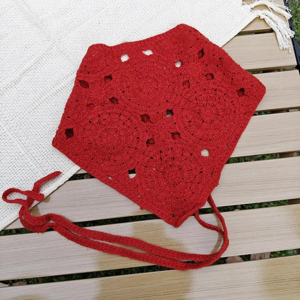 Knitted Headband Handmade Crochet Hair Scarf Hollow Out Triangle Headscarf Hair Accessories Sweet Vintage Soft Floral Bandana