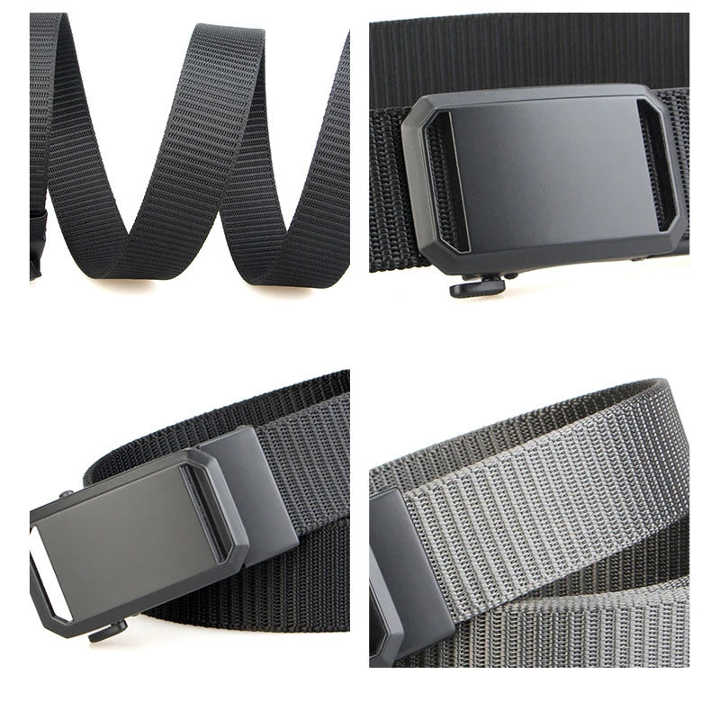 Men's Belt Tactical Canvas Automatic Metal Buckle Belt Durable Casual Outdoor Hunting Waist Adventure Training Jeans Pants Belt