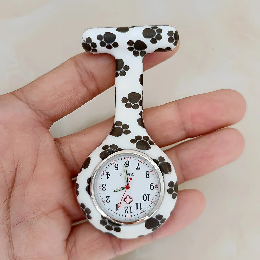 Fashion Women Flowers Patterned Printing Solid Silicone Pin Brooch Nurse Doctor Hospital FOB Hanging Clock Watch Pocket Watches