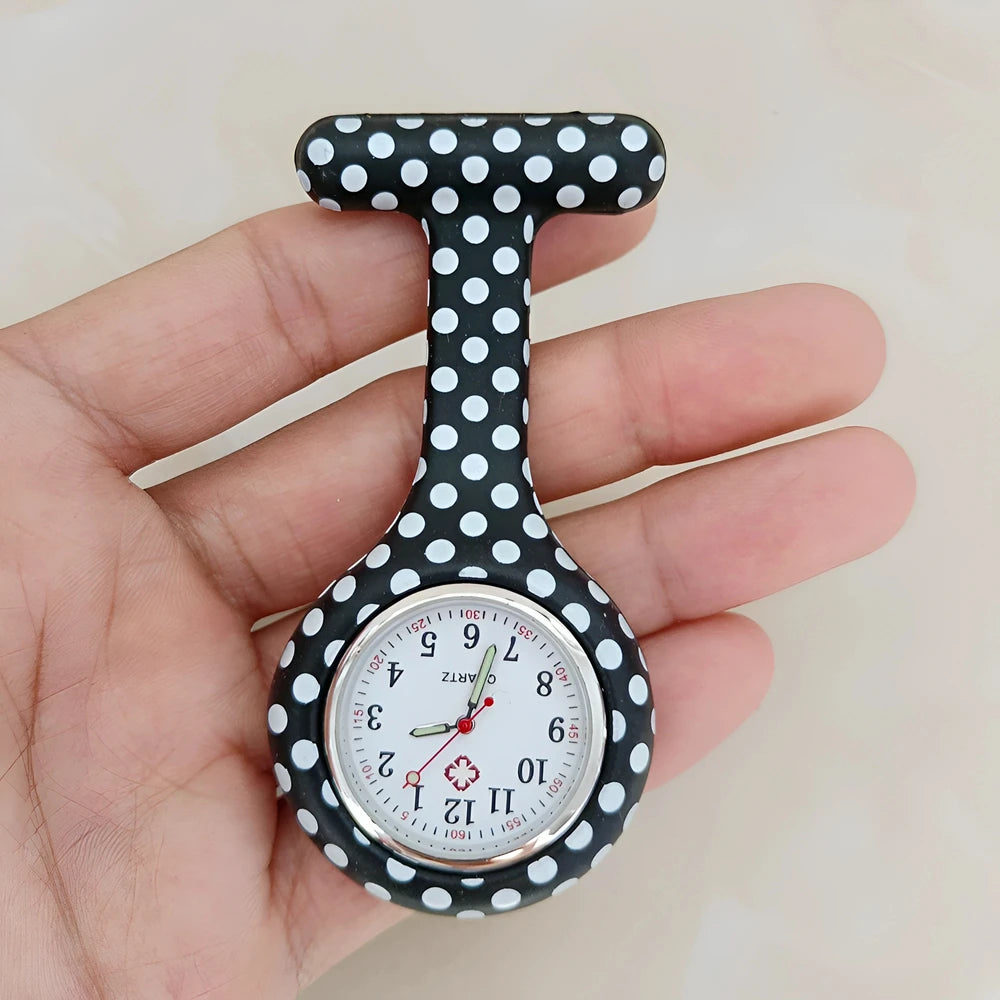 Fashion Women Flowers Patterned Printing Solid Silicone Pin Brooch Nurse Doctor Hospital FOB Hanging Clock Watch Pocket Watches