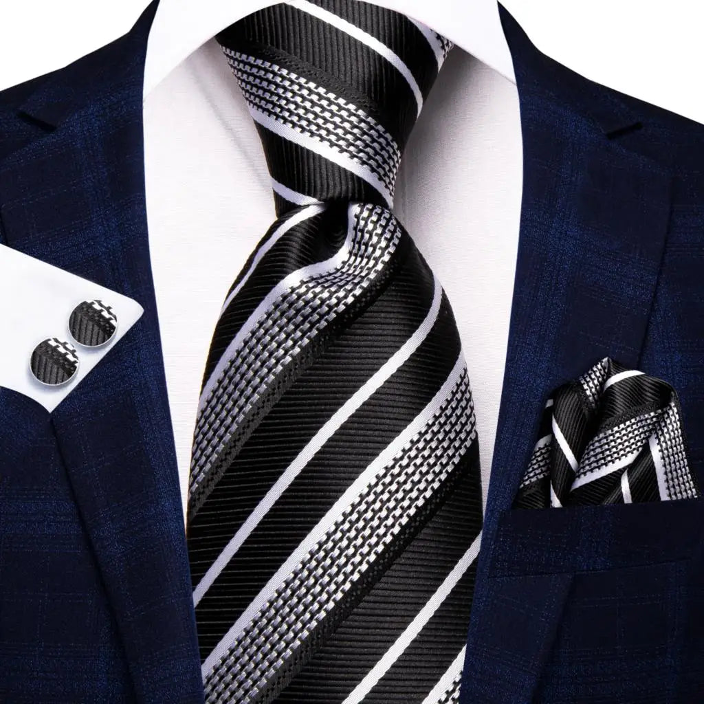 Black Floral Wedding Tie For Men Handky Cufflink Elegant Necktie For Men Fashion Designer Business Party Dropshiping silk