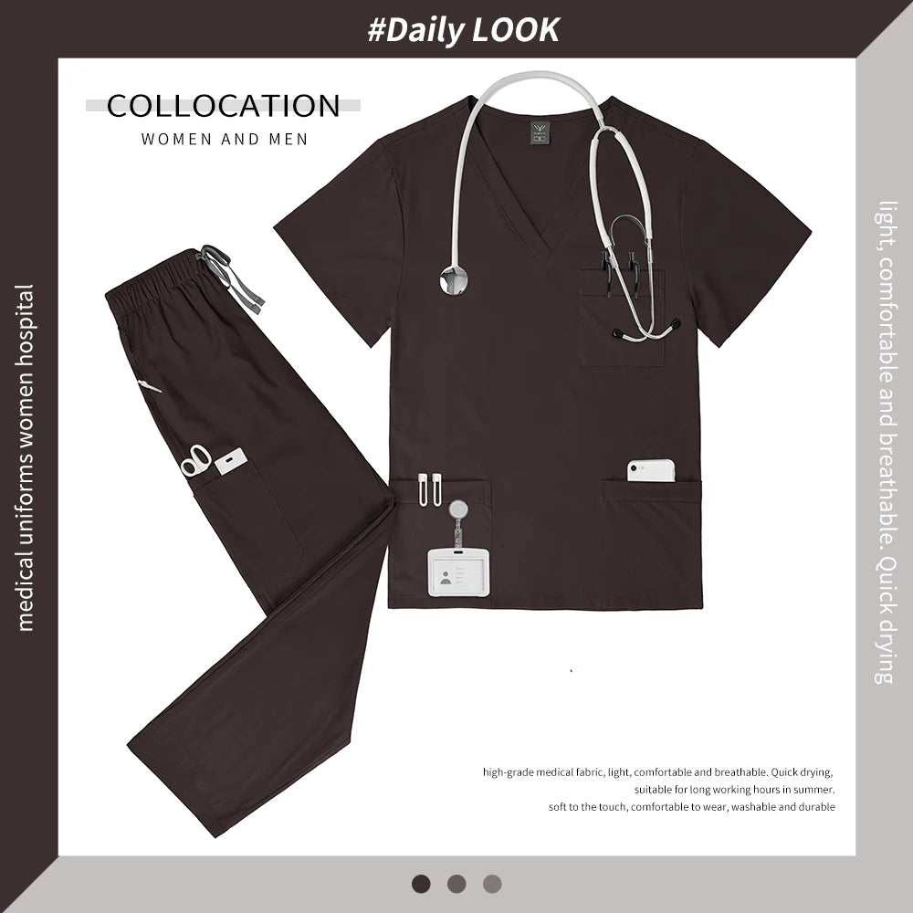 Multicolor V-neck Scrub Tops+Pants Set Pet Hospital Doctor Workwear Unisex Clinical Surgery Uniforms Medical Nurse Uniform S-XXL