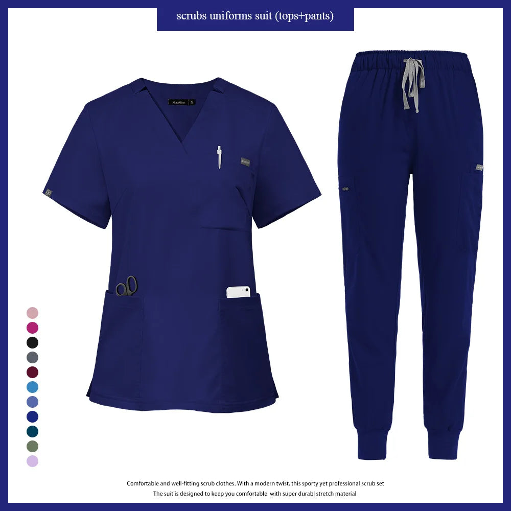 Niaahinn Nurse Accessories Medical Surgical Gowns Set Doctor Nurse Special Scrubs Uniform Solid Color Dentist Workwear Women Men