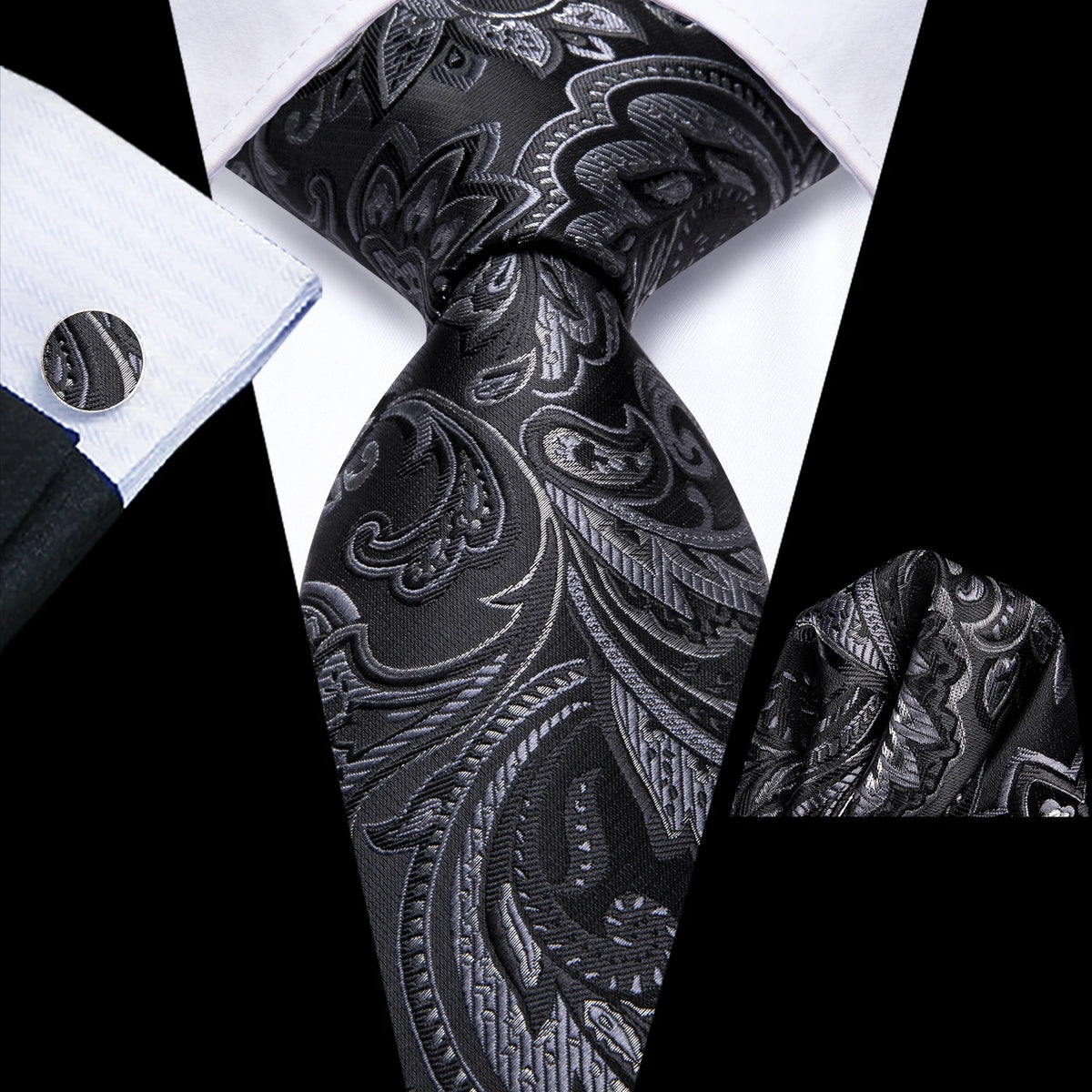 Black Floral Wedding Tie For Men Handky Cufflink Elegant Necktie For Men Fashion Designer Business Party Dropshiping silk