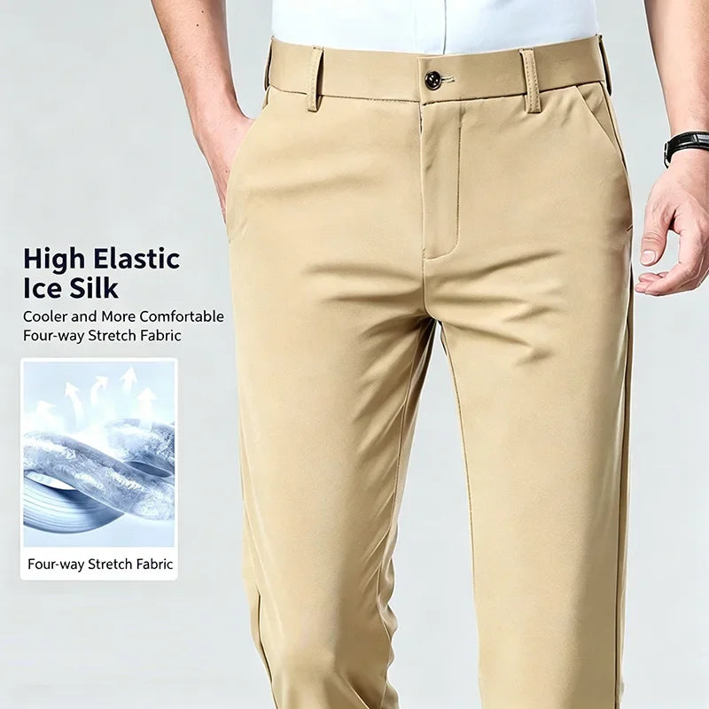Mens Straight Fit Business Dress Pants Stretch Wrinkle Resistant Breathable Soft Formal Trousers for Office Daily Wear