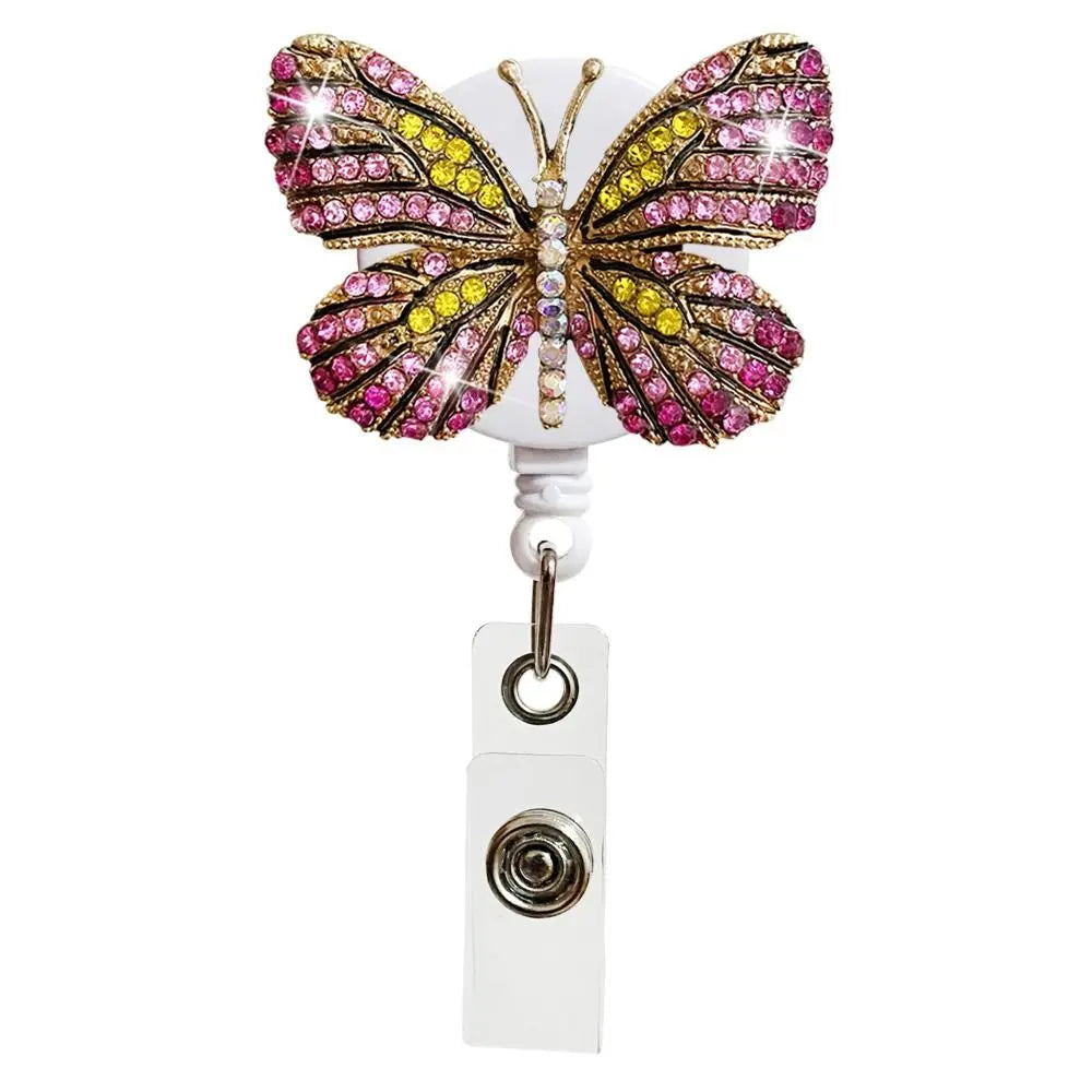 New ABS Badge Reel Clip Rhinestone Anti Lost ID Badge Holder Business Card Accessories Rotate Name Card Parts