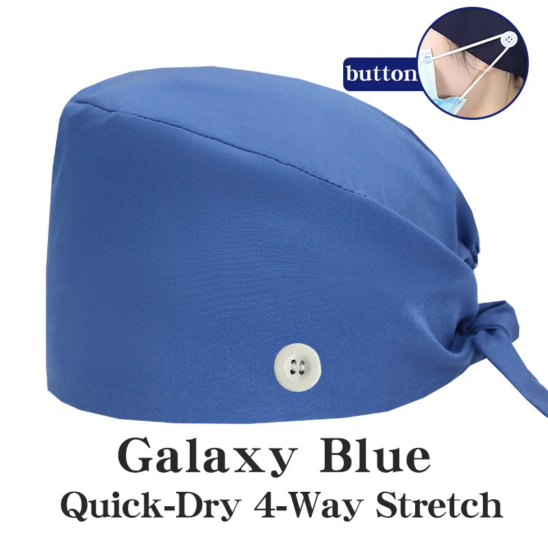 New Solid Color Stretch Scrub Caps Dental Clinic Nursing Hats Doctor Headwear Quick Dry Operating Room Caps with Buttons MSG-01