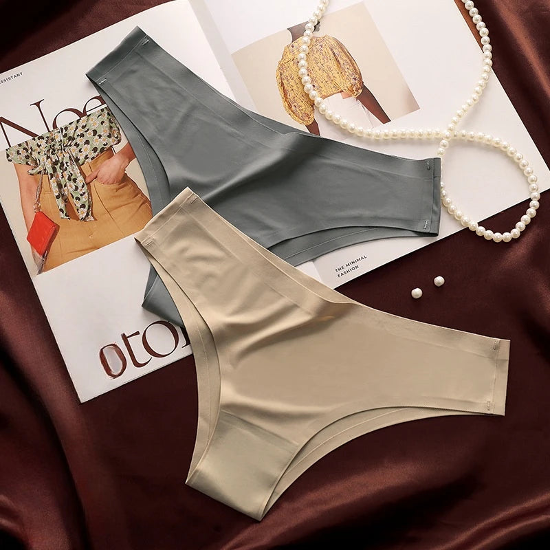 7Pcs/Set Women Ice Silk Brazilian Panties Seamless Low-Rise Briefs Solid Color Daily Underwear Ladies Soft No Show Lingerie M-XL