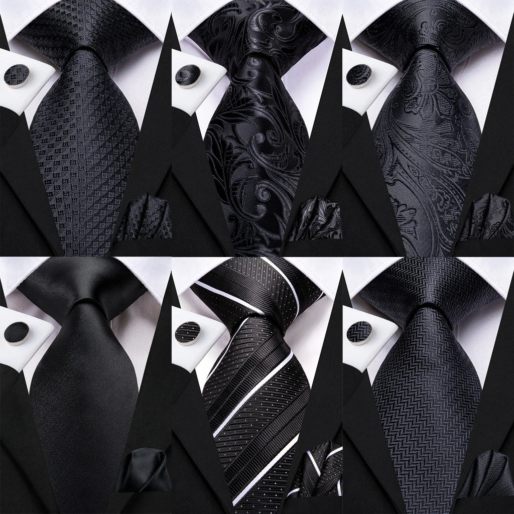 Black Floral Wedding Tie For Men Handky Cufflink Elegant Necktie For Men Fashion Designer Business Party Dropshiping silk