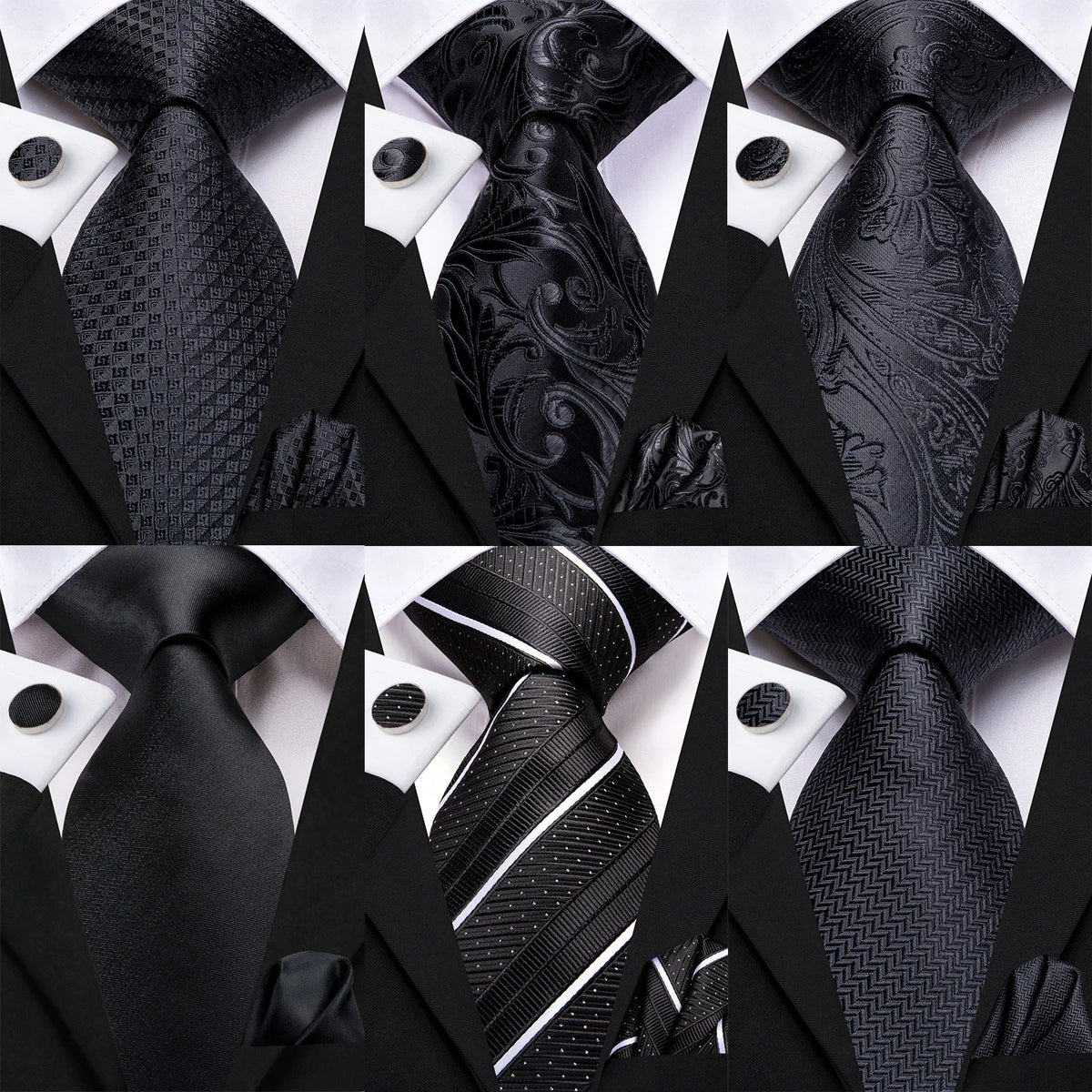 Black Floral Wedding Tie For Men Handky Cufflink Elegant Necktie For Men Fashion Designer Business Party Dropshiping silk