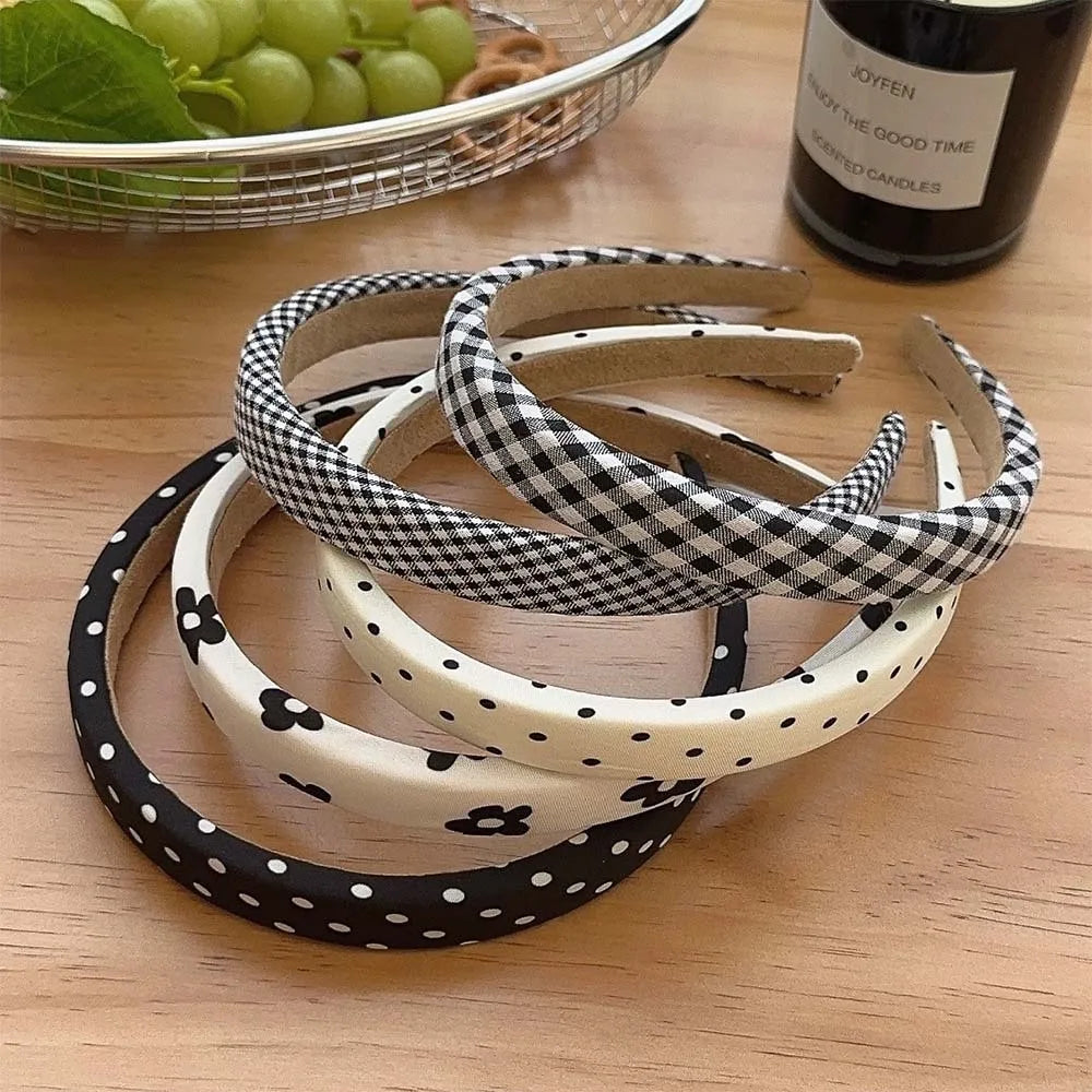 Polka Dot Hair Bands for Women Floral Print Hair Hoop Headbands Sweet Girls Plaid Hairband Hair Accessories Headwear Headdress