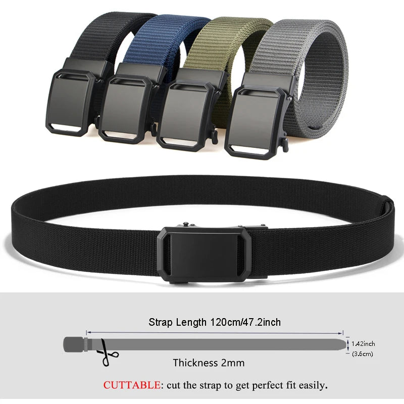 Men's Belt Tactical Canvas Automatic Metal Buckle Belt Durable Casual Outdoor Hunting Waist Adventure Training Jeans Pants Belt