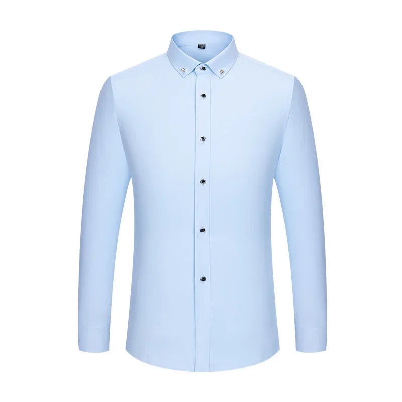 Men Business Dress Shirt Formal Fashion Thin Classic Basic Diamond Button Long Sleeve Social White Office Shirt Men Clothing