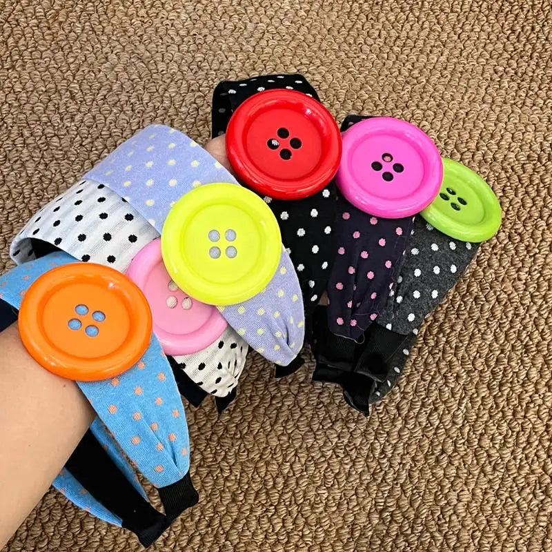 Y2K Wide Polka Dot Hairband Vintage Colorful Large Button Design Sweet Girls Hair Accessory Daily Street Party Hair Ornament
