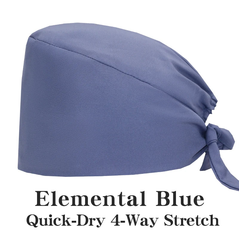 New Solid Color Stretch Scrub Caps Dental Clinic Nursing Hats Doctor Headwear Quick Dry Operating Room Caps with Buttons MSG-01