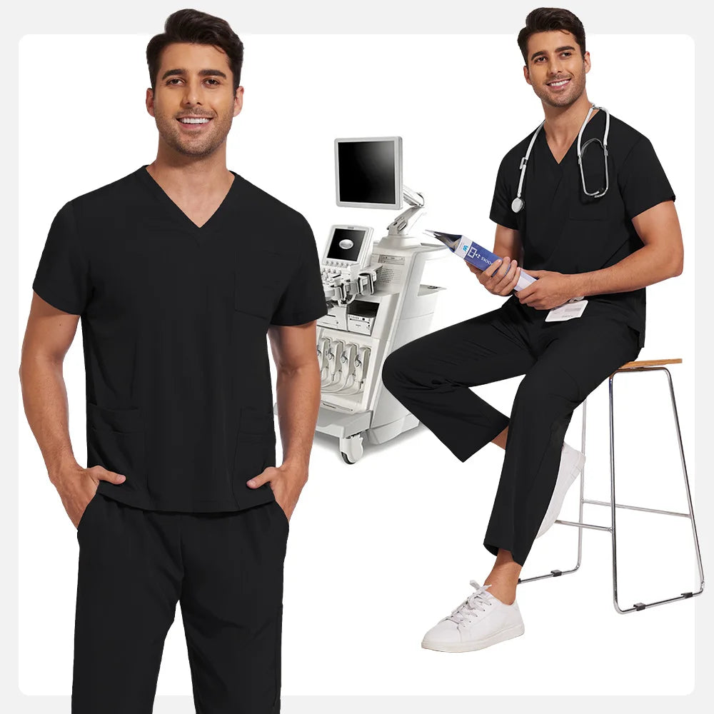 Scrubs Uniform Men Workwear Lab Work Clothes Uniforms Health Service Nursing Uniforms Short Sleeve V-neck Scrubs Tops+Pants Suit