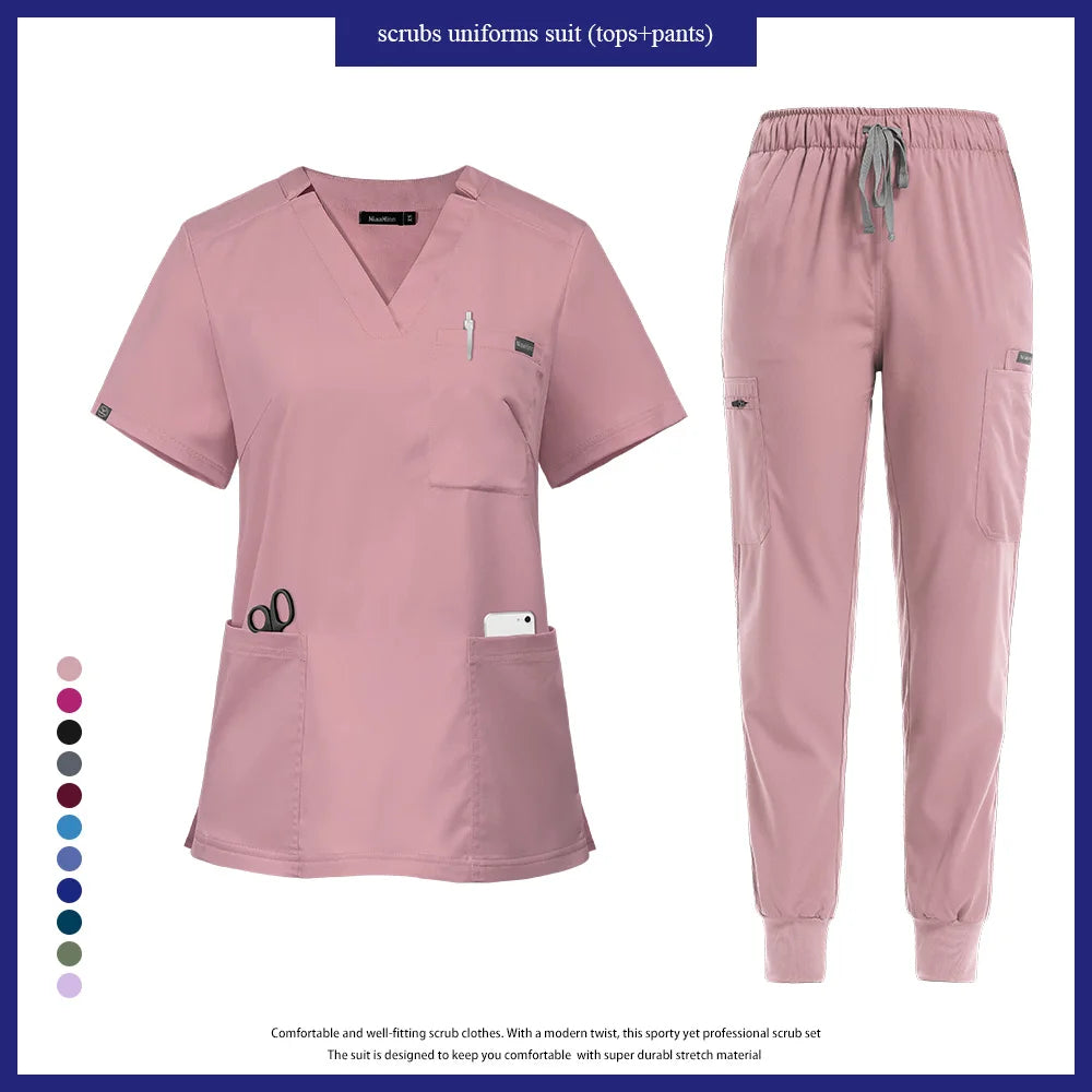 Niaahinn Nurse Accessories Medical Surgical Gowns Set Doctor Nurse Special Scrubs Uniform Solid Color Dentist Workwear Women Men