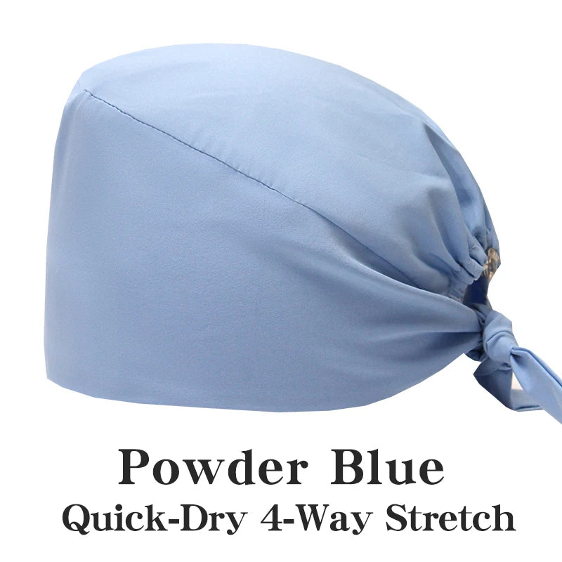 New Solid Color Stretch Scrub Caps Dental Clinic Nursing Hats Doctor Headwear Quick Dry Operating Room Caps with Buttons MSG-01